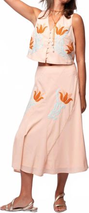 Ciebon Rose Embroidered Midi Skirt In Pastel Peach