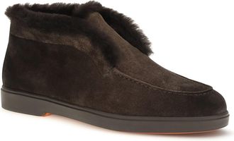 Santoni Womens Suede Shearling Ankle Boots Dark Brown