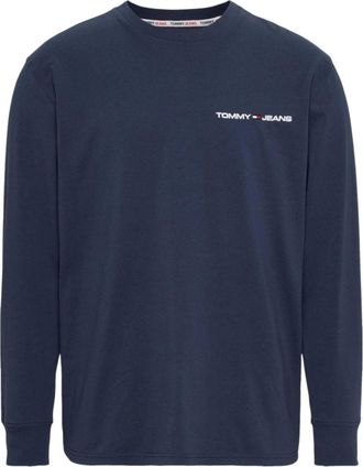 Tommy Hilfiger Long Sleeve Tops, male, Blue, Size: XL Linear Chest T-shirt Classic Design