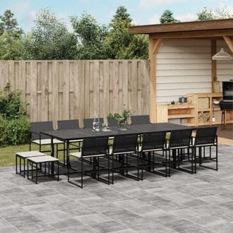 vidaXL Set Comedor De Jard&iacute;n Con Cojines 15 Pzas Rat&aacute;n Sint&eacute;tico Negro Vidaxl