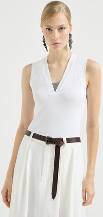 Brunello Cucinelli Ribbed jersey top in White at Nordstrom, Size Xx-Large Eu