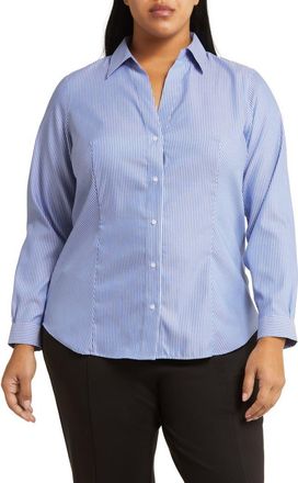 Jones New York Stripe Easy Care Shirt in Blue/White at Nordstrom, Size 1 X