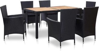 vidaXL Set Comedor De Jard&iacute;n 7 Piezas Y Cojines Rat&aacute;n Sint&eacute;tico Negro Vidaxl