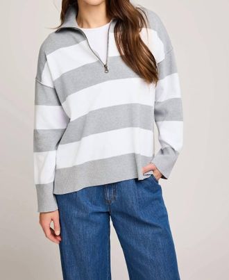 Gentle Fawn Idris Quarter Zip Sweater In Ash Stripe