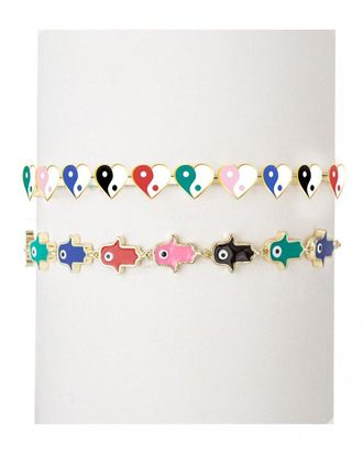 Eyecandy LA Eye Candy La The Luxe Collection Enamel Heart Yang To My Hamsa Cuff Bracelet