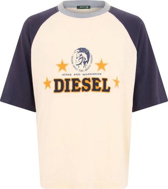 Diesel Katoenen T-shirt met korte contrasterende mouwen - Heren - Tops - Beige - Maat: XL Katoen
