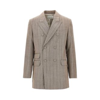 Ami Double-breasted wollen jas met martingale - Heren - Jassen - Bruin - Maat: M Wol