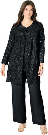 Roaman's Plus-Size 3 Piece Allover Sequin Lace Jacket And Tank Pant Set in Black at Nordstrom, Size 22