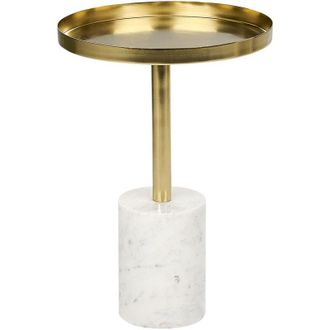 Beliani Mesa Auxiliar Redonda De Estilo Moderno Con Tapa De Metal Y Base De Piedra En Color Dorado Y Blanco Camelo
