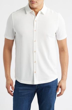 Johnston & Murphy Bennett Short Sleeve Heathered Cotton Blend Button-Up Shirt in White Honeycomb at Nordstrom, Size Xx-Large