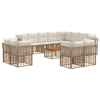 vidaXL Conjunto De Sof&aacute;s De Exterior 13 Pcs Natural Y Crema Poli&eacute;ster Vidaxl