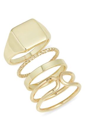 Nordstrom Set of 4 Polished Rings in Gold at Nordstrom, Size Medium