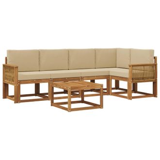 vidaXL Conjunto De Sof&aacute;s De Exterior Con Coj&iacute;n 6 Pcs Natural Y Beige Vidaxl