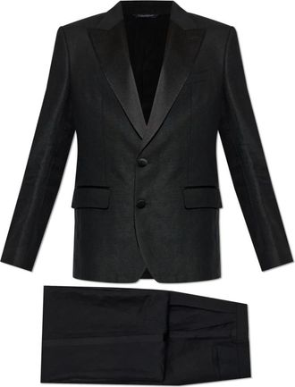 Dolce & Gabbana Single-breasted pak in linnen canvas - Heren - Business pakken - Zwart - L - Linnen - Kostuums