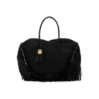 Ferragamo Black Raffia And Leather Big Shopping Bag