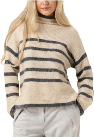 Second Female Ovalis Knit T-neck Sweater - Dames - Ronde hals truien - Beige - M - Truien & Vesten