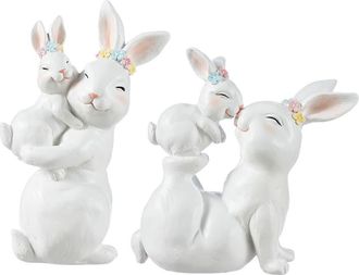 Glitzhome Set of 2 Easter Resin Bunny Mom and Baby Table Decor in White at Nordstrom, Size Medium