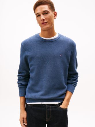 Tommy Hilfiger ESSENTIAL STRUCTURE CREW NECK mit Struktur und Label unifarben, casual, regular fit, Baumwolle, Rundhals