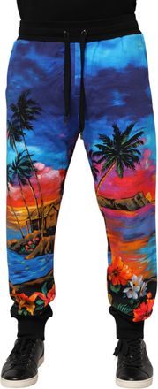 Dolce & Gabbana Mens Blue Hawaiian Print Jogger Sweatpants Pants Cotton