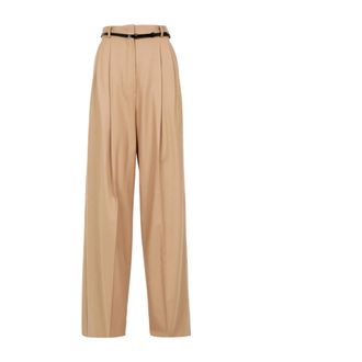 Sportmax Sportmax, Wide Trousers, female, Brown, Size: XS High Waist Wool Flannel Pants