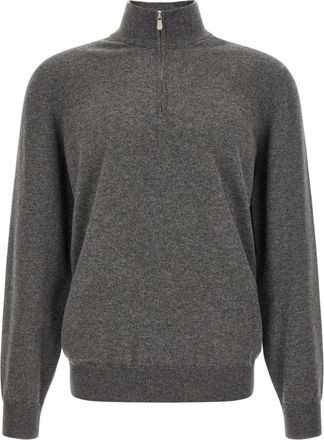 Brunello Cucinelli Trui van Kasjmier met Hoge Hals en Rits - Heren - Cashmere truien - Grijs - L - Kasjmier - Truien & Vesten
