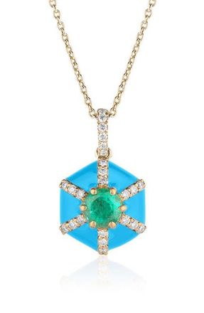 Goshwara Queen Hexagon Pendant Necklace in Green /Turquoise at Nordstrom, Size 18