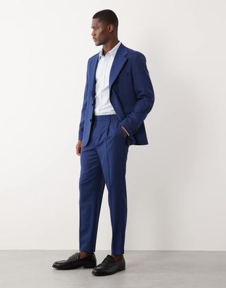 Asos 100% Summer - Pantaloni da abito affusolati in lana blu navy