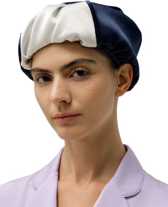 LilySilk Womens 100% Mulberry Silk Nightcap Ladies No-tie Double Layered Reversible Silk Sleep Bonnet with Contrast Colors for Hair Care,Natural White