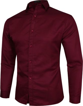 Generic Mens Long Sleeve White Shirts Slim Fit Smart Casual Business Dress Shirt Wedding Party Formal Work Dress Shirts Plain Button Up Shirts Lapel Collar Bl