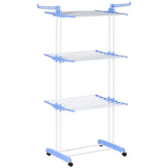 HOMCOM Foldable Clothes Drying Rack Steel Garment Dryer With Casters Blue | TJ Hughes