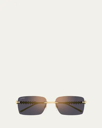 Cartier Rimless Metal Rectangle Sunglasses