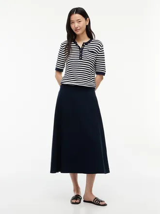 Tommy Hilfiger Womens Linen-Blend Midi Skirt - Navy Blue - XXS