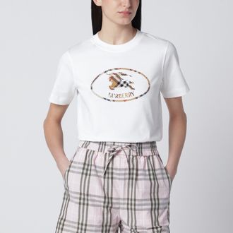 Burberry White cotton Check T-shirt with Knight Stamp