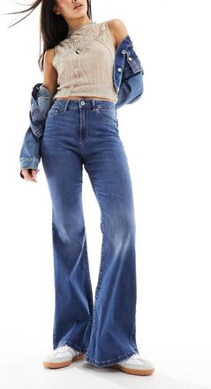 Only Rose high waisted flare jeans in mid blue wash
