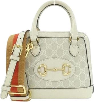 Gucci Pre-owned Mini Bags, female, Beige, Size: ONE SIZE Pre-owned Horsebit 1955 GG Supreme Canvas Shoulder Bag
