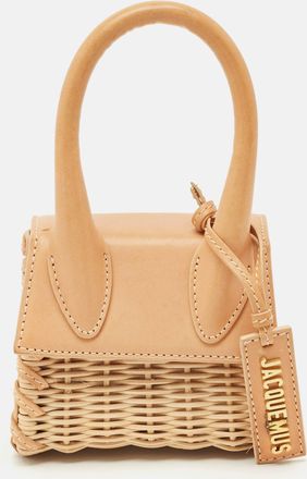 Jacquemus Beige/cream Rattan And Leather Mini Wicker Le Chiquito Top Handle Bag