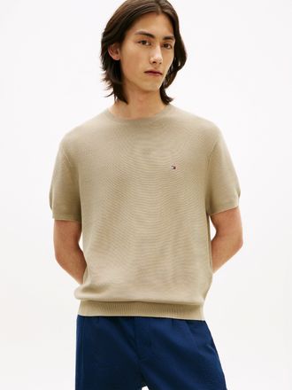 Tommy Hilfiger Kurzarmpullover TOMMY HILFIGER COOL TOUCH STRUCTURE, Herren, Gr. XXL, keystone, Strick, Obermaterial: 100% Baumwolle, Rundhals, Pullover Kurzarmpullov