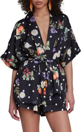 Avec Les Filles Floral Print Belted Tunic in Black Scattered Botanical at Nordstrom, Size X-Small