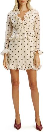 Bardot Polka Dot Frill Ruffle Long Sleeve Minidress in Ivory Spot at Nordstrom, Size 10