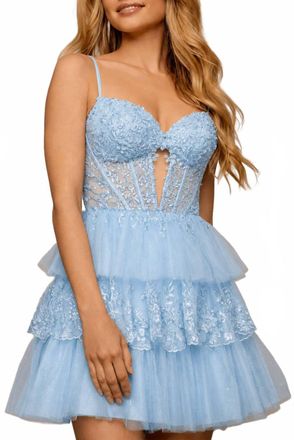 Sherri Hill Sequin Lace A-Line Cocktail Dress In Light Blue