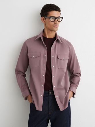 Reiss Raspberry Pink Twin-pocket Overshirt With Stretch, XL