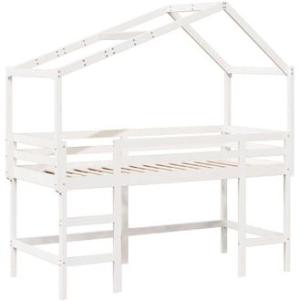 vidaXL Loft Bed with Ladder and Roof without Mattress White 90x200 cm vidaXL