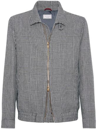 Brunello Cucinelli Jack met pied-de-poule print en rits - Blauw