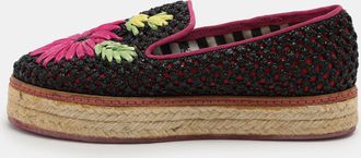 Missoni Multicolor Woven Raffia Floral Detail Platform Espadrille Smoking Slippers
