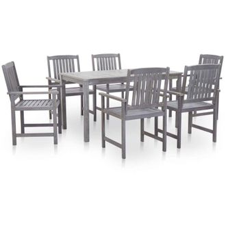vidaXL Set Comedor Jard&iacute;n 7 Pzas Madera Maciza Acacia Gris Deslavado Vidaxl