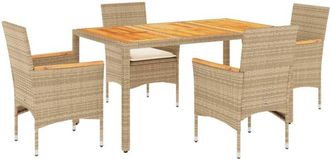 vidaXL Set De Comedor Jard&iacute;n 5 Pzas Con Cojines Rat&aacute;n Pe Acacia Beige Vidaxl