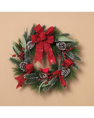 Gerson International 24in Holiday Mixed Flocked Pine Wreath