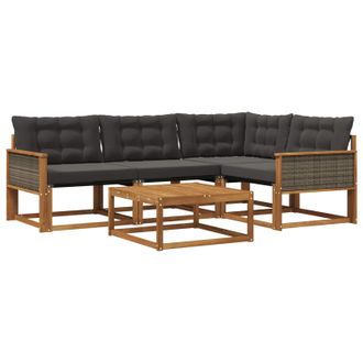 vidaXL Conjunto De Sof&aacute;s De Exterior Con Coj&iacute;n 5 Pcs Natural Y Negro Vidaxl