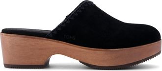Toms Addison Black Suede Deco Stitch Clog Heel