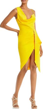 Lavish Alice Asymmetrical Cowl Neck Dress In Yellow